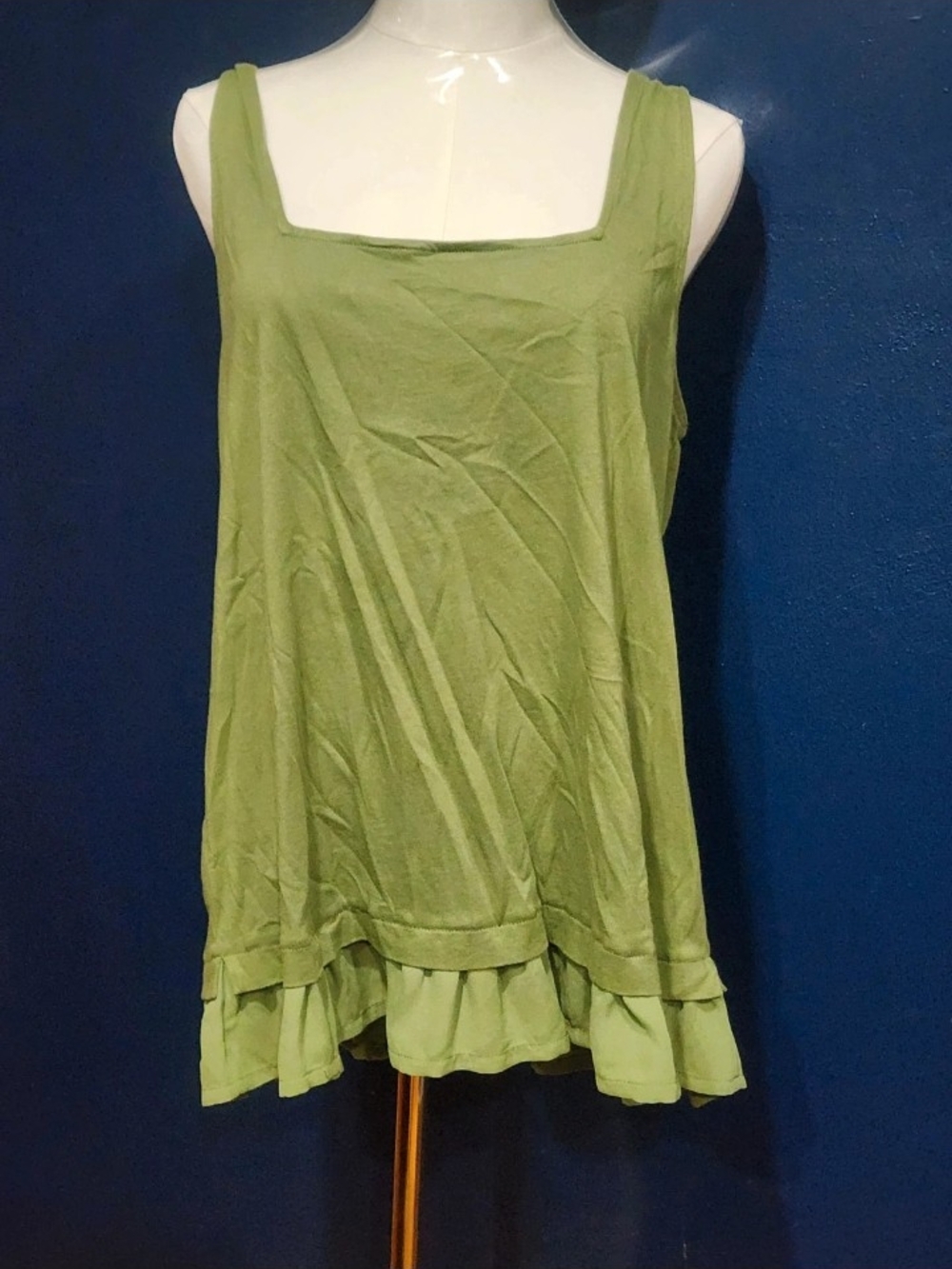 J. Crew Olive Green Square-Neck Ruffle-Hem Tank